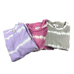 D&Co Denim & Co Tie Dye XS 3 Long Sleeve Tops Red Grey Purple Lot NWOT